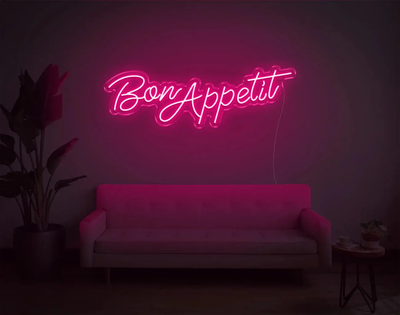 Néon LED Bon Appetit magenta apportant une lueur élégante, décoration néon DIY pour intérieur contemporain