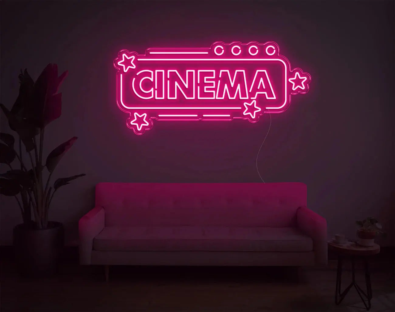 Enseigne néon LED cinéma couleur rose améliorant la décoration murale avec un éclairage DIY ludique pour espaces cinéma.
