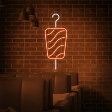 Enseigne brochette kebab LED néon DIY fixée sur mur en brique, éclairage ambiance restaurant