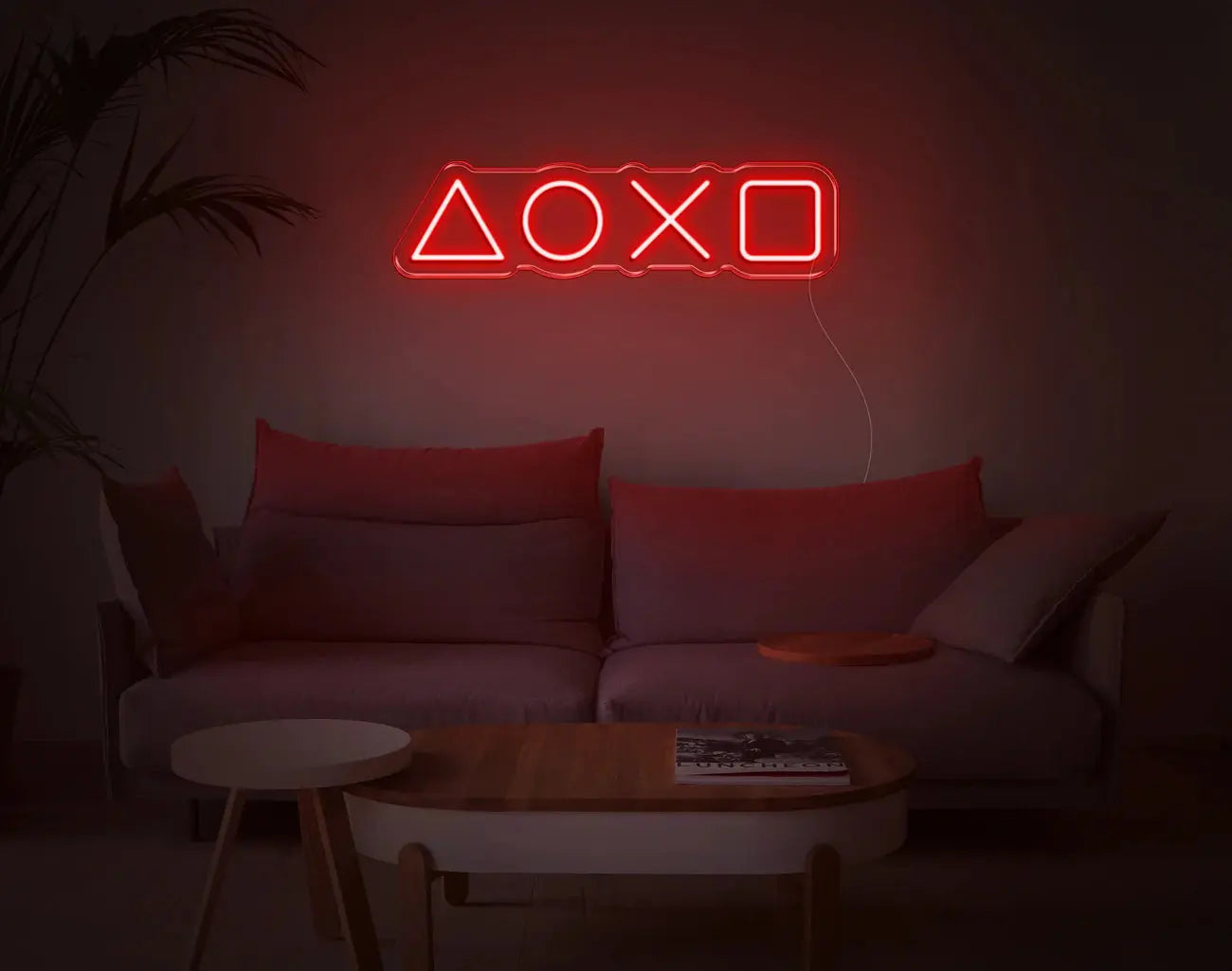 Décoration murale gaming LED néon rouge avec symboles PlayStation