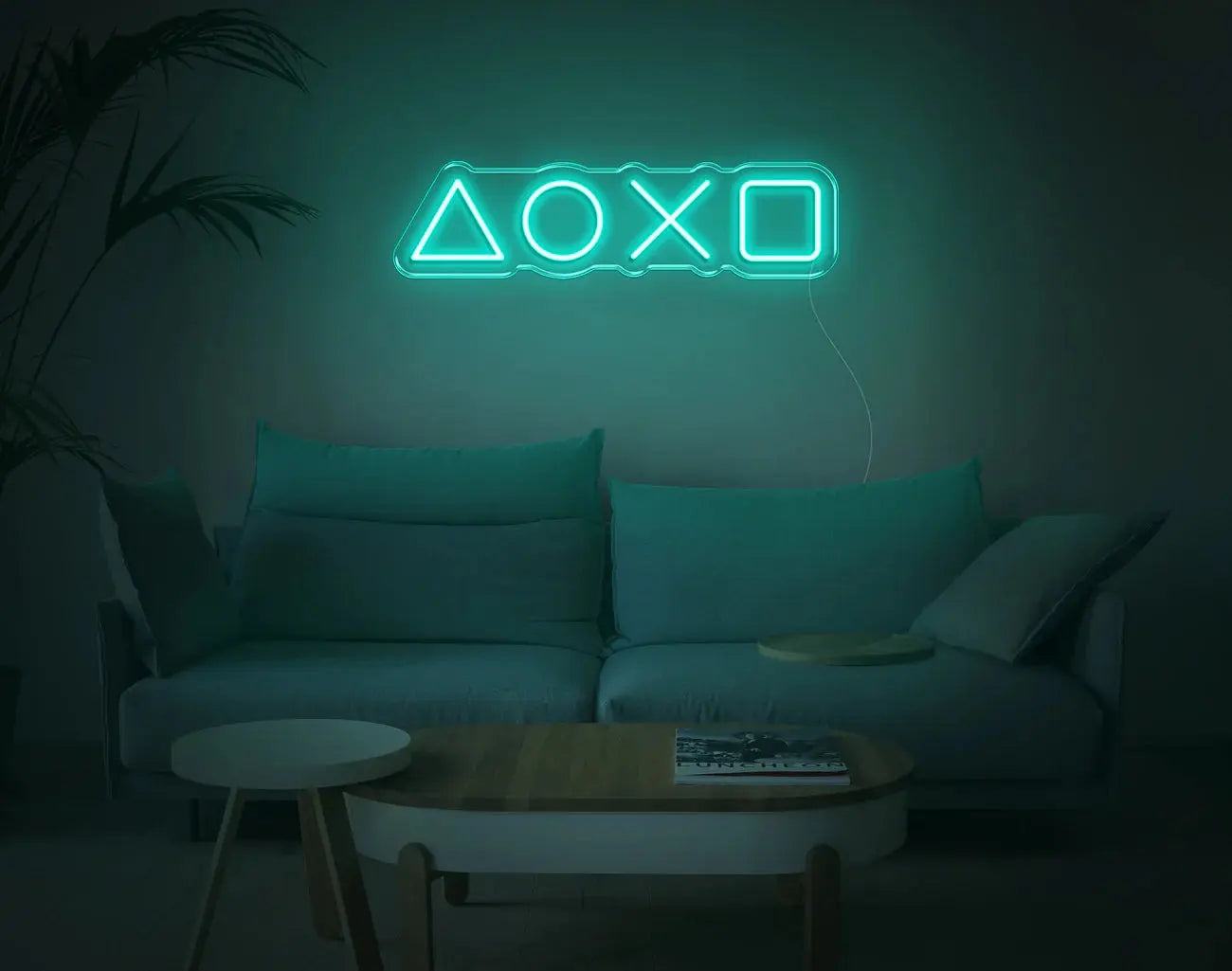 Enseigne murale LED néon turquoise PlayStation décoration gaming moderne