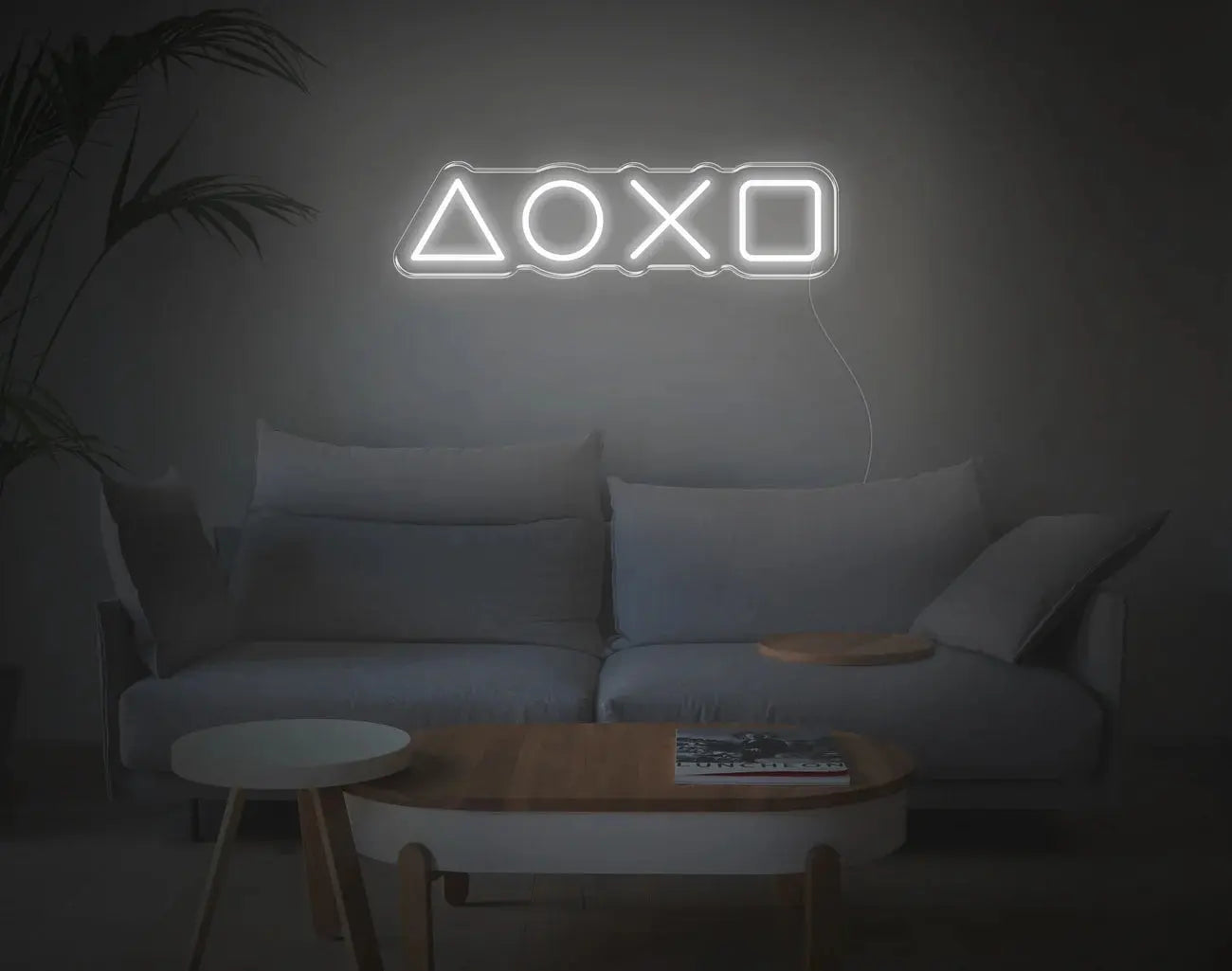 Décor mural moderne LED néon blanc avec symboles PlayStation