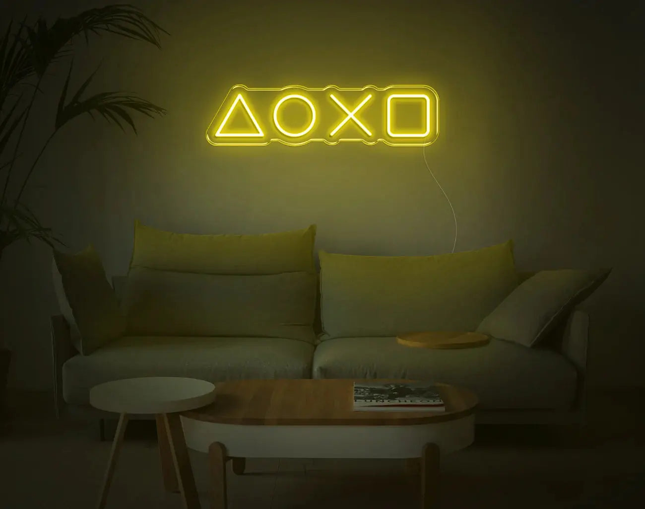 Lumière murale LED néon jaune avec symboles PlayStation pour chambre gaming