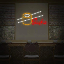Enseigne rouleau sushi LED néon DIY avec baguettes lumineuses au-dessus d’un comptoir