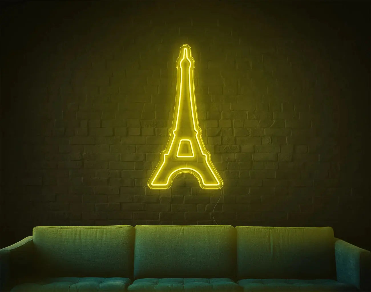 Lampe murale néon LED Tour Eiffel jaune créant un accent lumineux vibrant, décoration néon DIY
