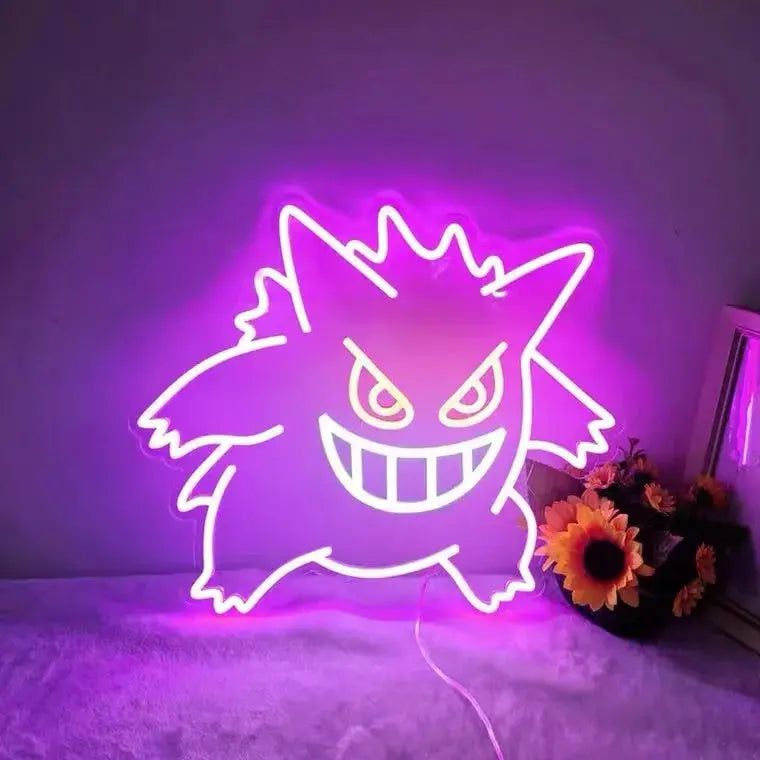Néon LED Gengar violet lumineux sur mur de chambre, décoration gaming kit néon