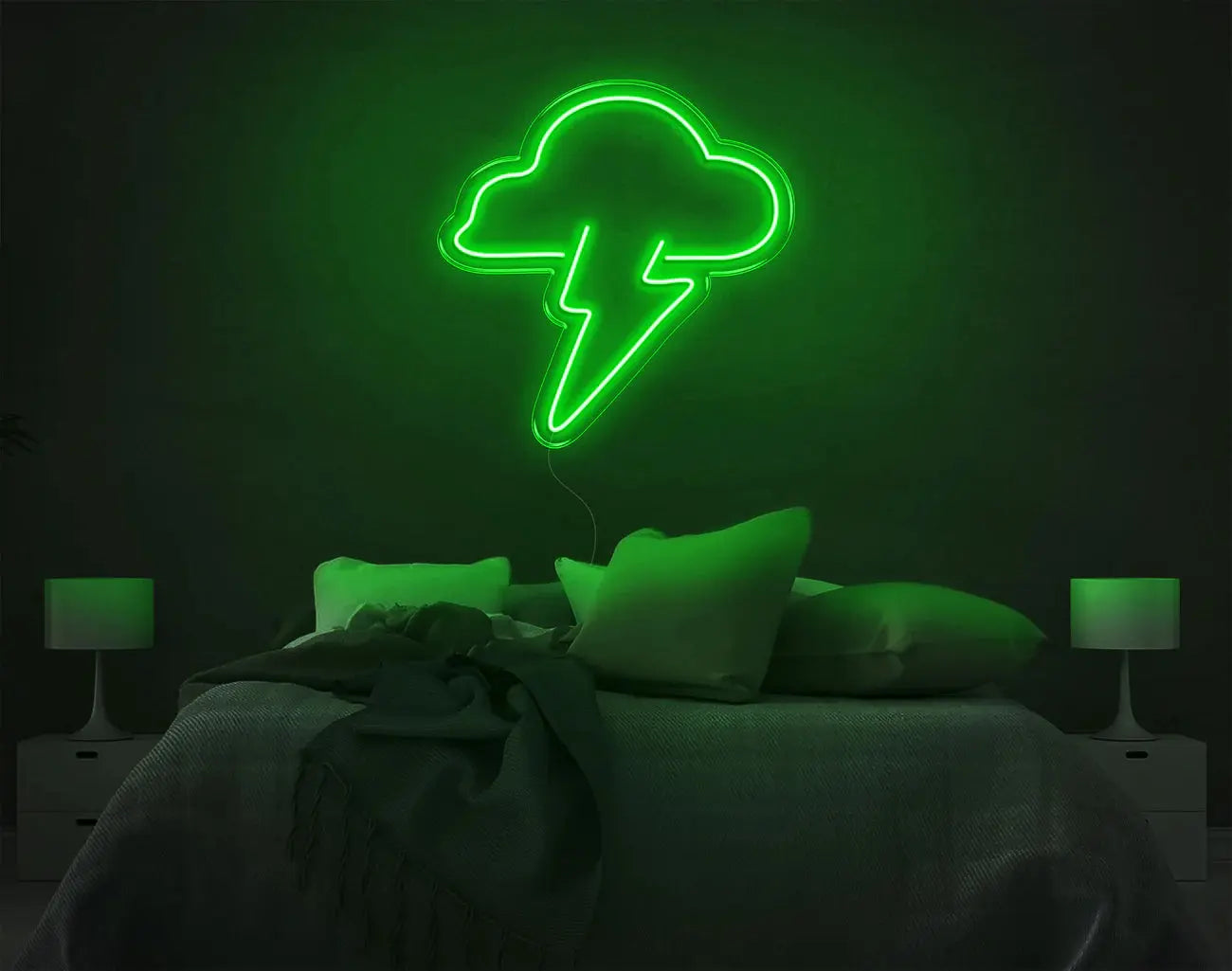 Lampe murale néon LED nuage et éclair verte apportant une ambiance lumineuse DIY fraîche à la chambre