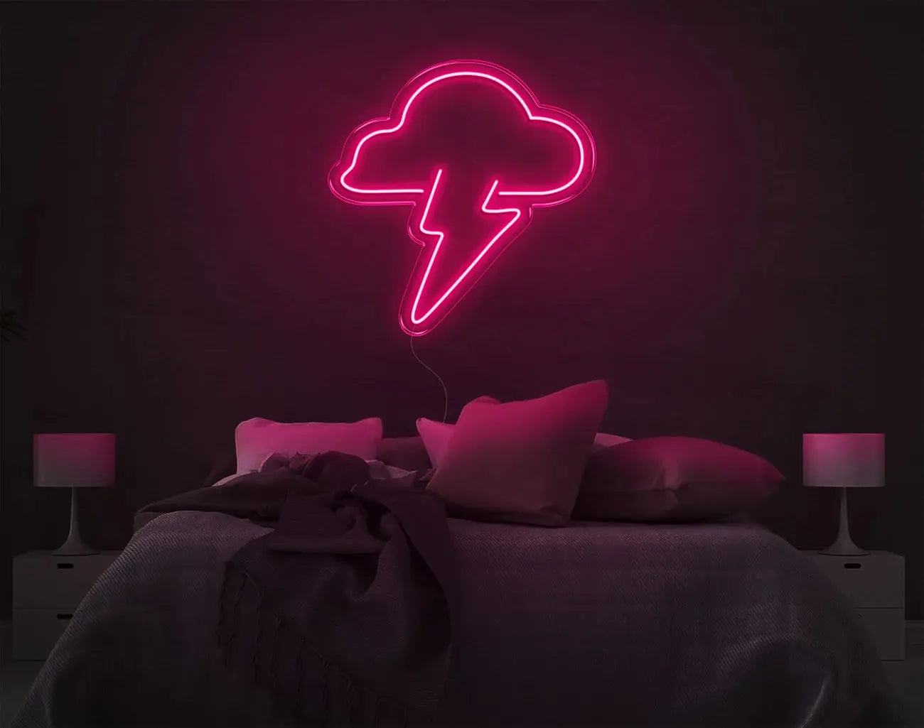 Décoration murale néon LED nuage et éclair rose vif ajoutant un style lumineux DIY audacieux