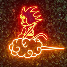 Néon LED Kid Goku sur le nuage magique, lumineux en tons orange et rouge