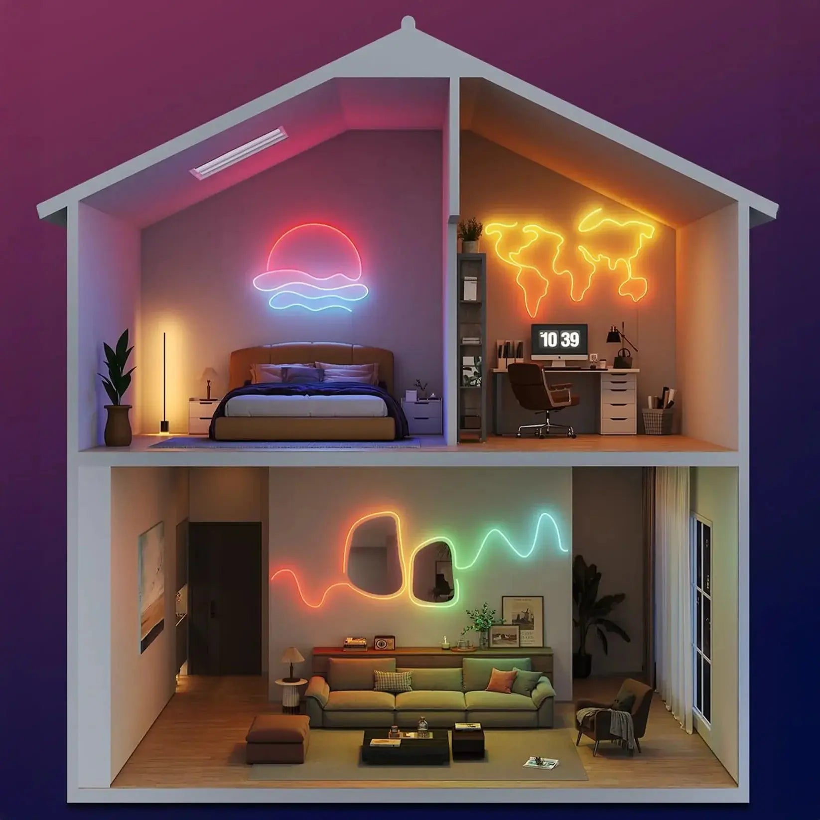 Kit néon LED DIY effets RGBIC multicolores pour bureau gaming