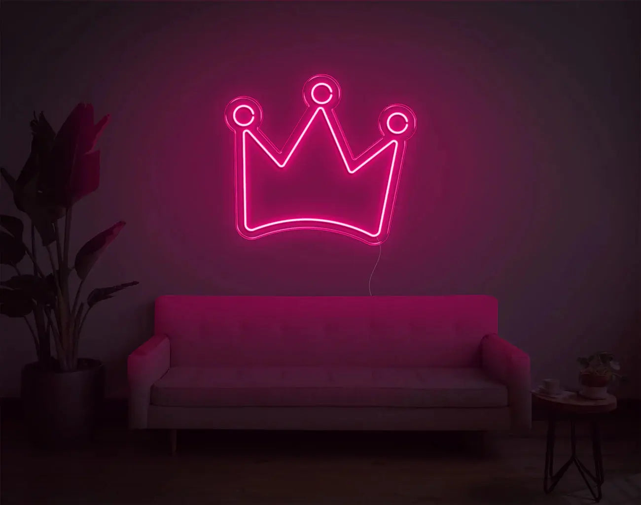 Enseigne néon LED couronne magenta offrant un éclairage mural décoratif et ambiant