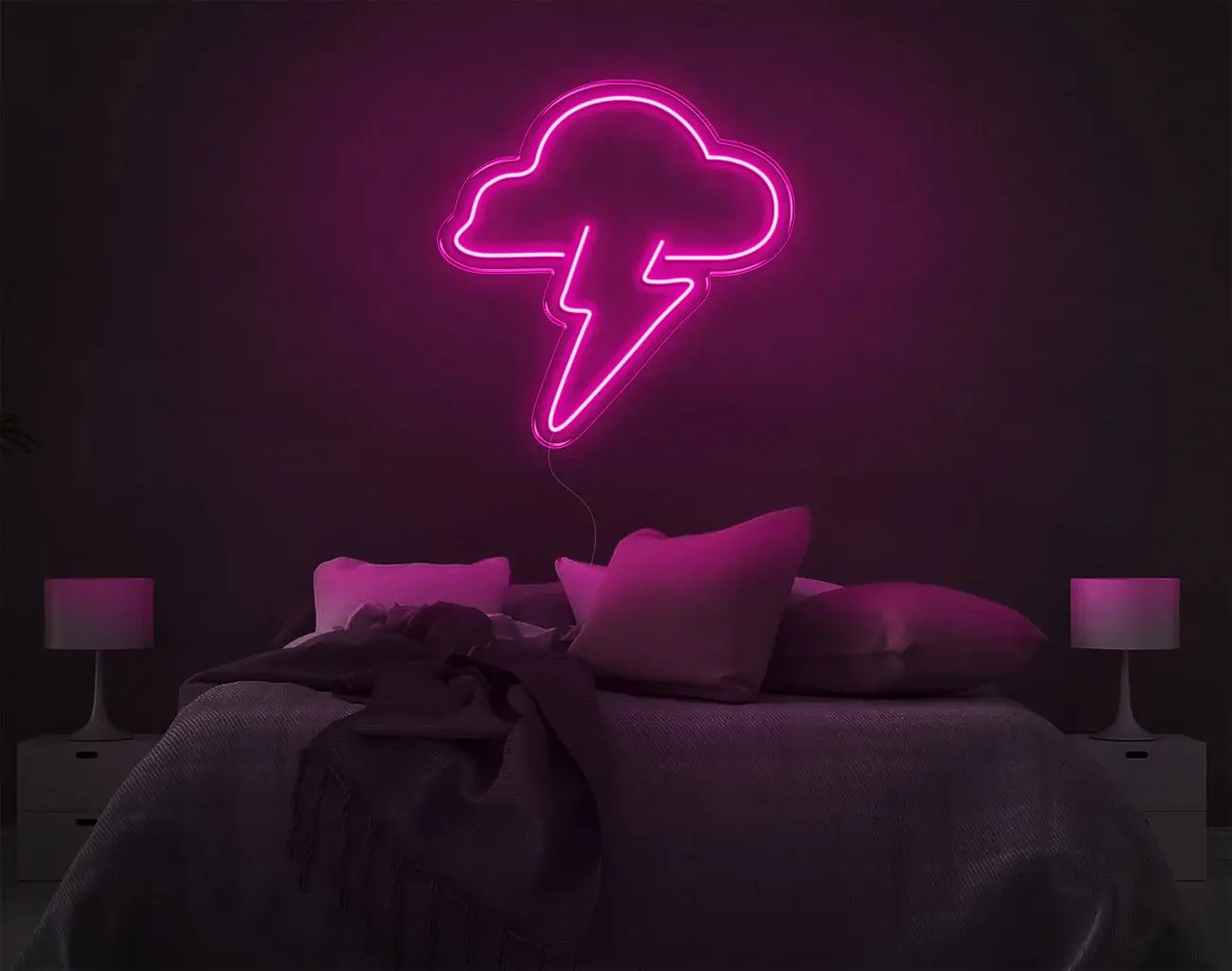 Enseigne néon LED nuage et éclair rose améliorant une atmosphère de chambre DIY chaleureuse