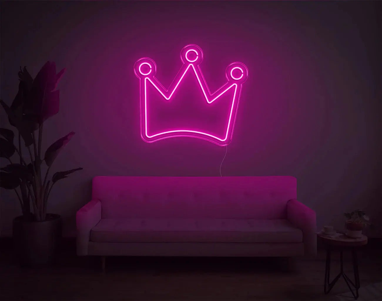 Lumière néon LED couronne rose créant une décoration murale ludique pour une gaming room