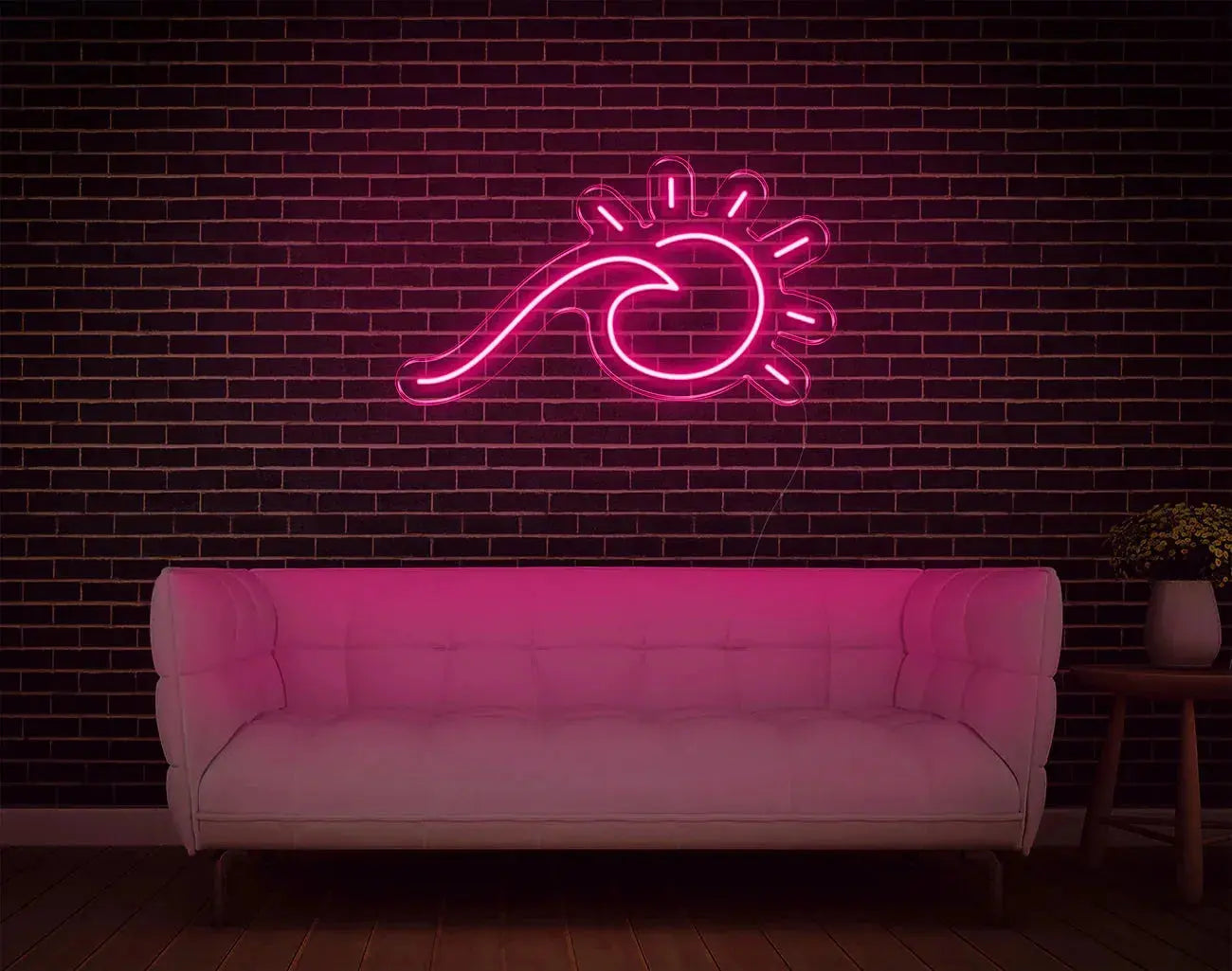 Lumière vague LED néon rouge éclairant un espace salon avec un accent chaleureux