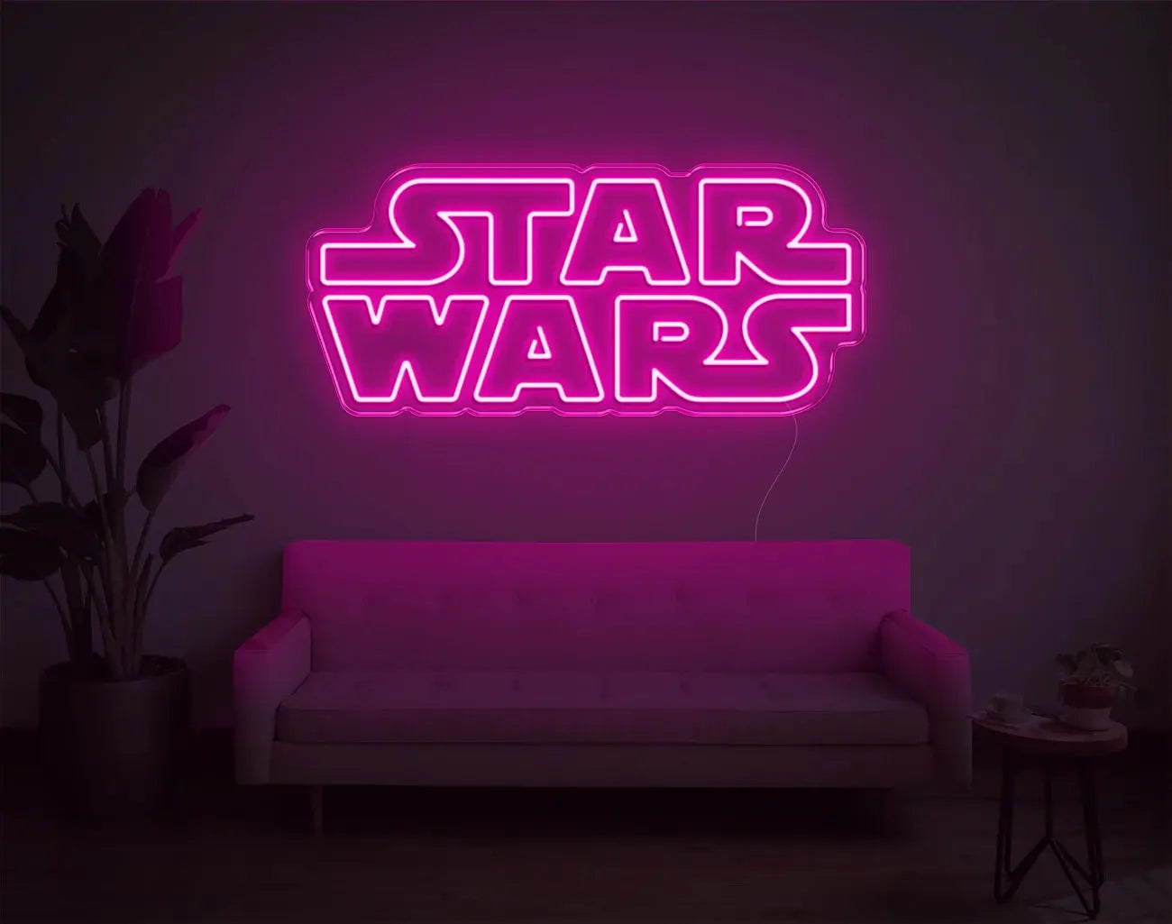 Enseigne LED néon Star Wars rose vif utilisée pour une décoration tendance
