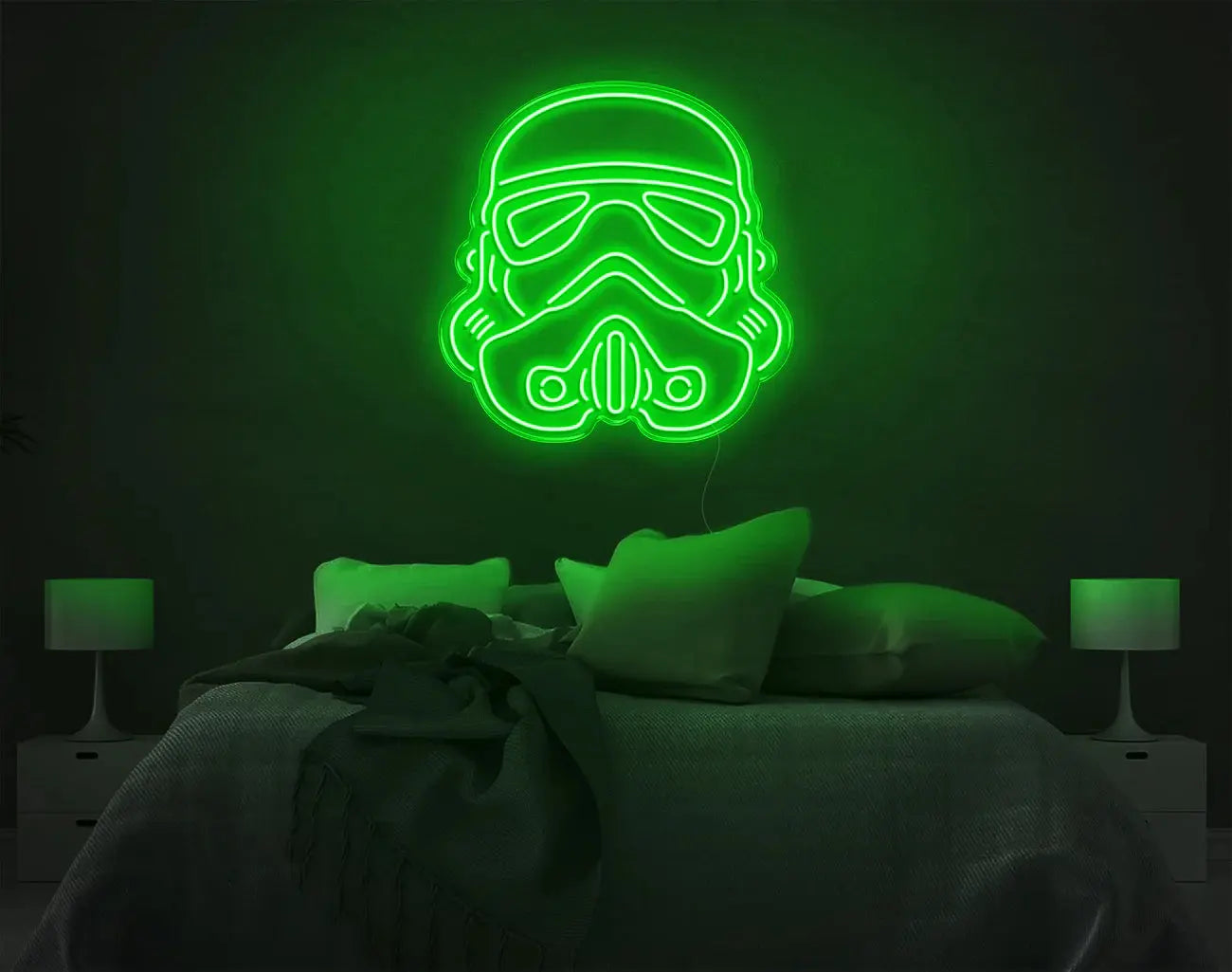 Enseigne néon LED casque stormtrooper vert pour ambiance gaming