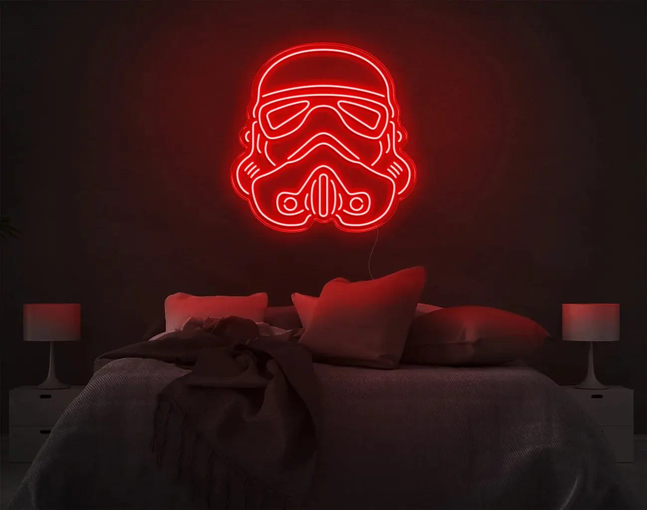 Lampe murale néon LED casque stormtrooper rouge style science fiction