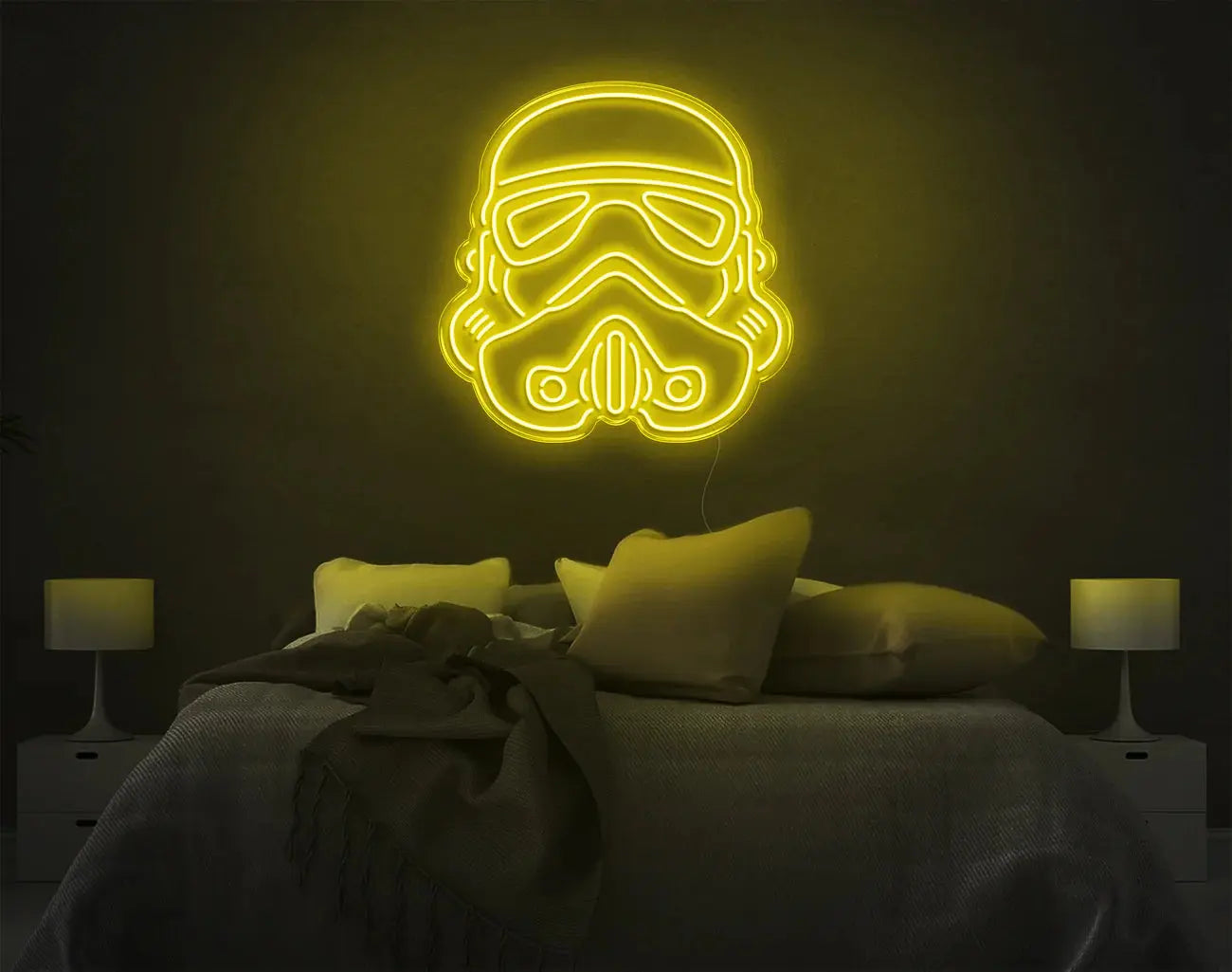 Décoration murale néon LED stormtrooper jaune avec éclairage ambiant chaleureux