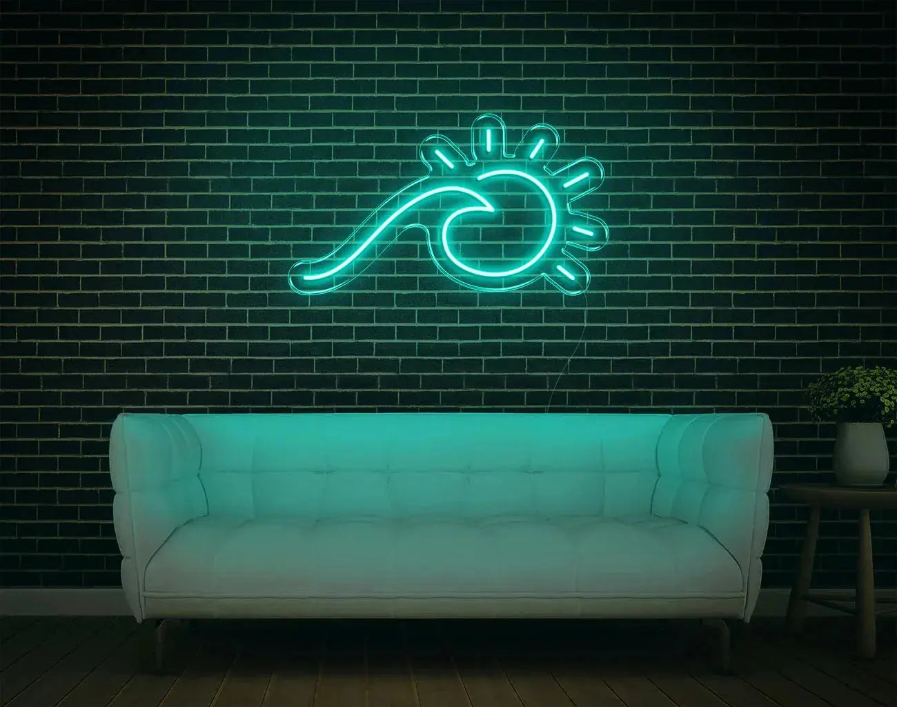 Lumière murale vague LED néon turquoise améliorant un style intérieur DIY minimaliste