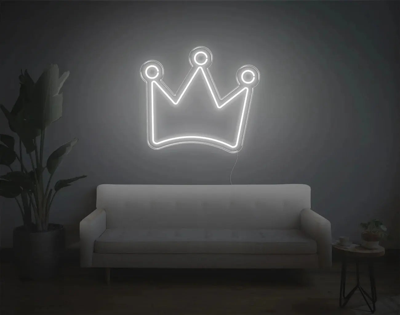 Lampe murale néon LED couronne blanche illuminant une décoration intérieure minimaliste