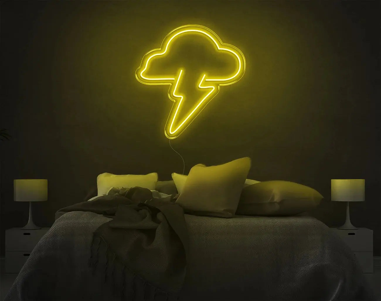 Lampe murale néon LED nuage et éclair jaune apportant une énergie lumineuse DIY à la chambre
