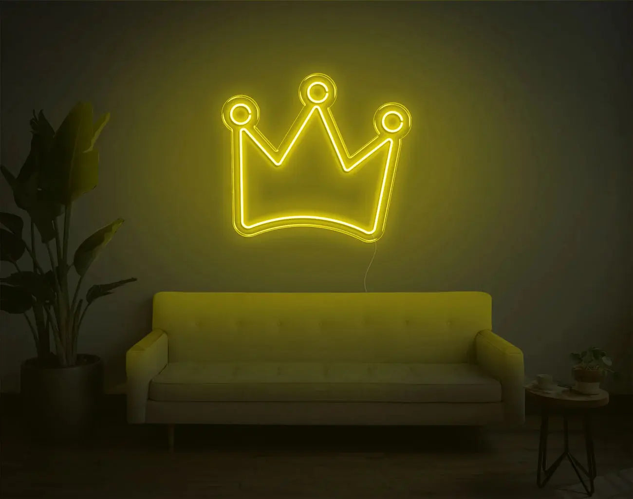 Lumière néon LED couronne jaune servant de décoration murale forte au-dessus d’un canapé